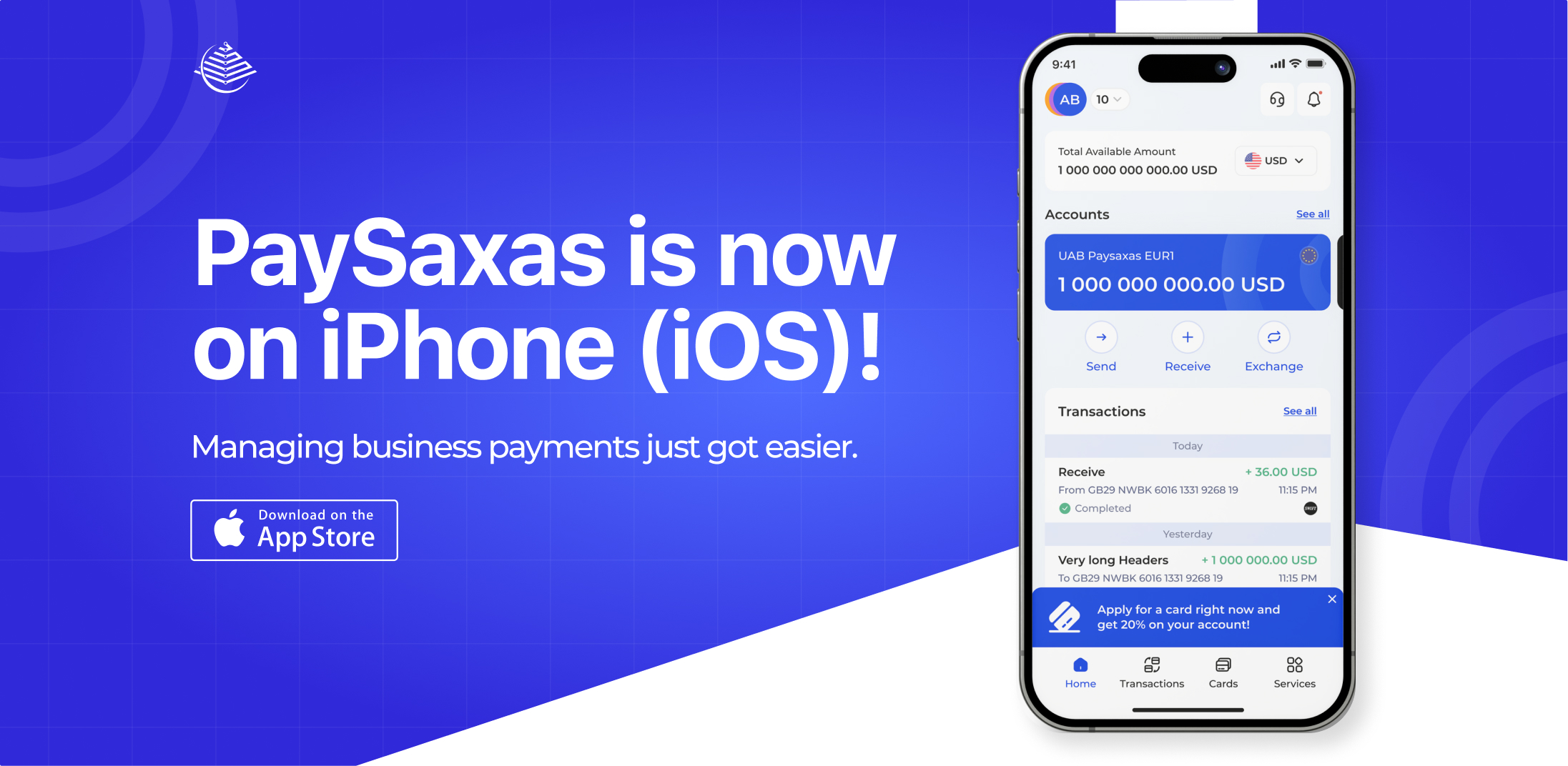 PaySaxas тепер доступний на iPhone (iOS)!